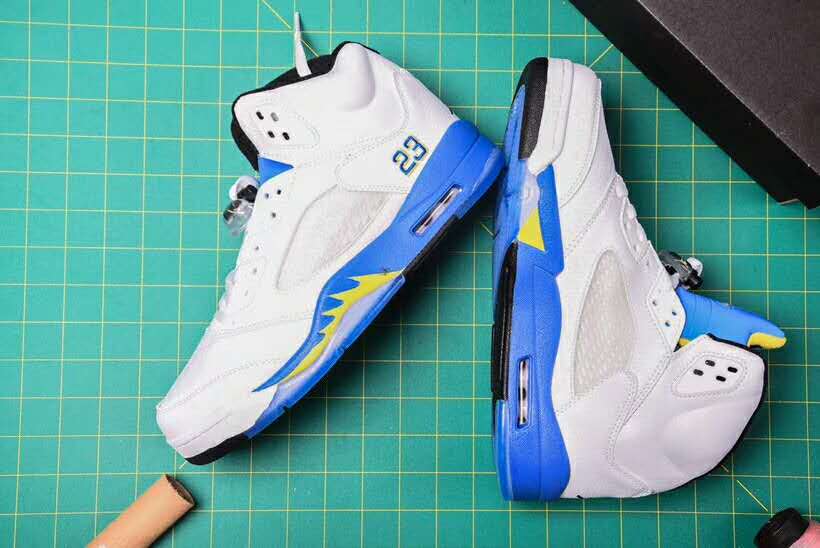 New Air Jordan 5 Retro White Blue Yellow Shoes - Click Image to Close